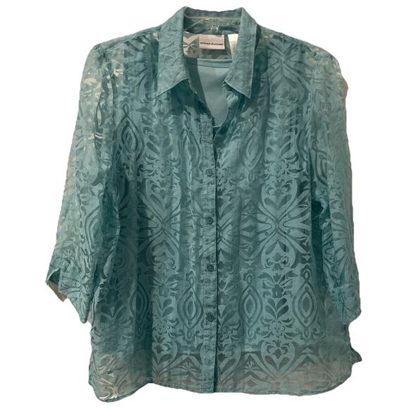 Alfred Dunner Turquoise Teal Scroll 2 PC SET - Cami Button Blouse Size 18 - Picture 1 of 9